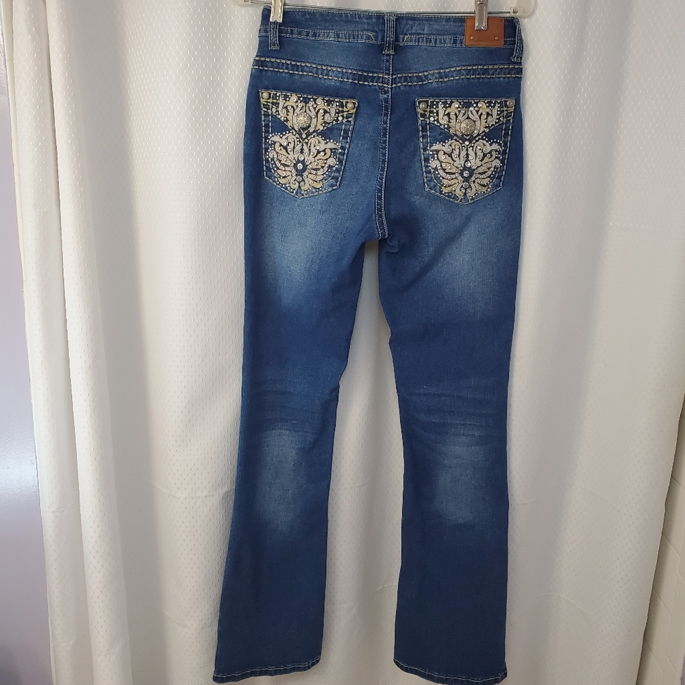 LAMASINI Woman's Bling studded Bootcut western cowboy casual dressy jeans size 9
